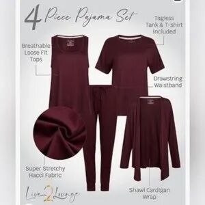 Women's 4-Piece Burgundy Pajama Set